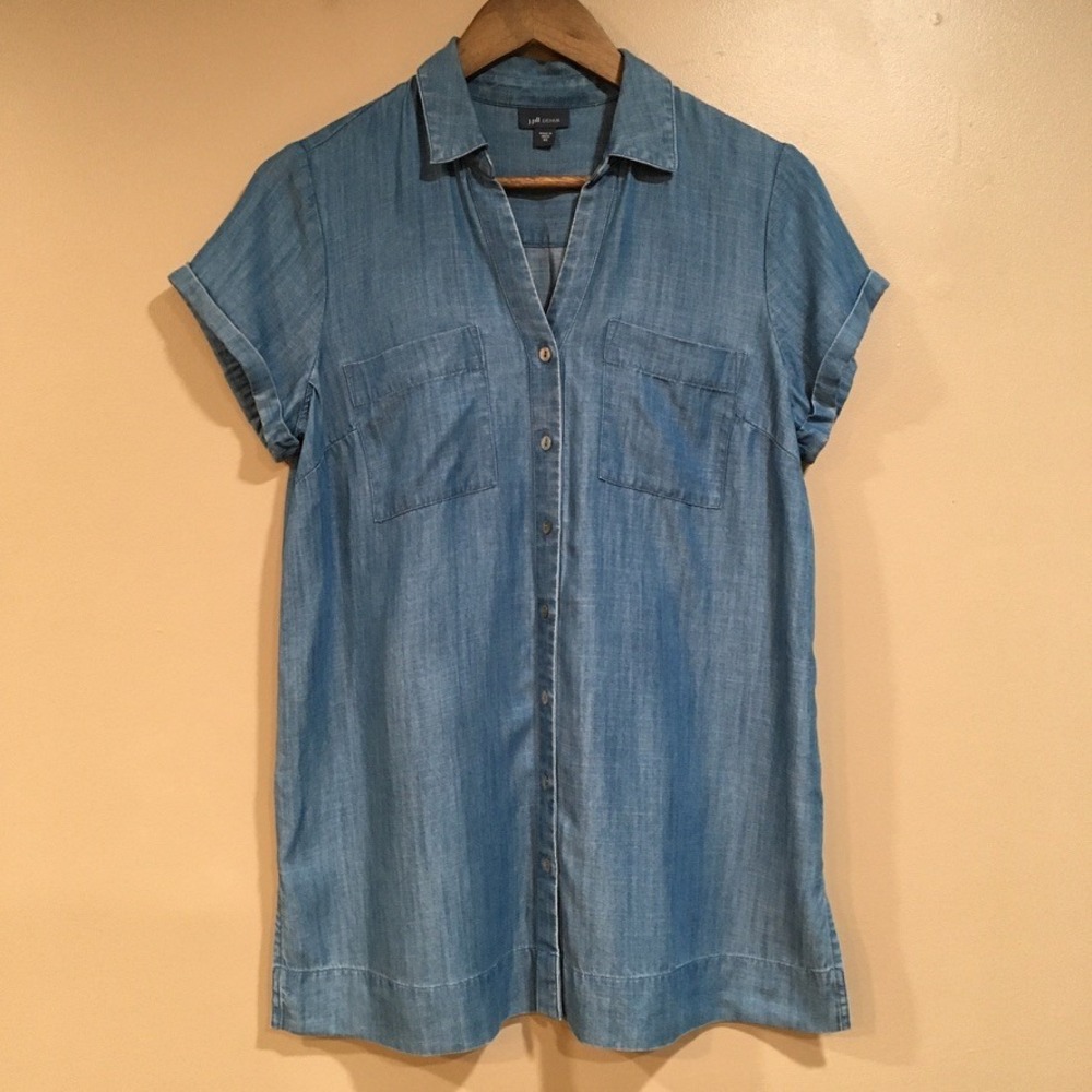 J.Jill Denim Chambray Button Down Tunic Dress Womens XS Blue Coastal Minimalist